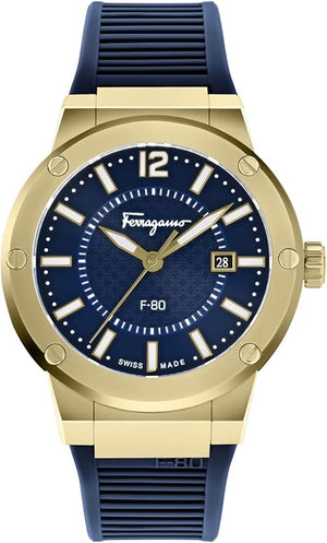 Salvatore Ferragamo F-80 Classic Blue Dial Blue Rubber Strap Watch for Men - SFHY02822