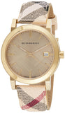Burberry The City Gold Dial Haymarket Brown Leather Strap Watch for Women - BU9026