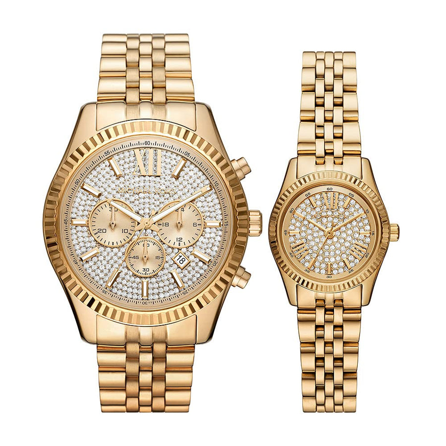 Michael Kors Lexington Crystals Gold Dial Gold Steel Strap Watch for Men - MK8494