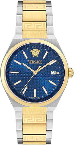 Versace V-Auria Quartz Blue Dial Two Tone Steel Strap Watch for Men - VE0F00325