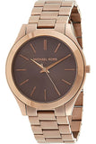 Michael Kors Slim Runway Brown Dial Rose Gold Stainless Steel Strap Watch for Women - MK3181