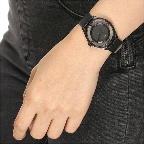 Marc Jacobs Tether Transparent Black Dial Black Leather Strap Watch for Women - MBM1379