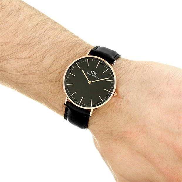 Daniel Wellington DW00100127 Classic Sheffield Men's Watch – Black Dial & Black Leather Strap