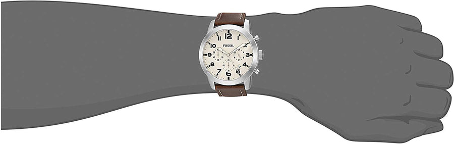 Fossil Pilot Chronograph White Dial Brown Leather Strap Watch for Men - FS5146