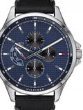 Tommy Hilfiger Shawn Multifunction Quartz Blue Dial Black Leather Strap Watch for Men - 1791616
