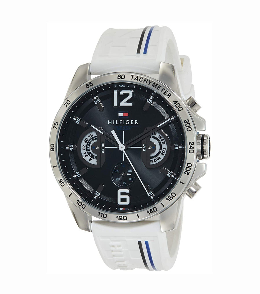 Tommy Hilfiger Multifunction Black Dial White Rubber Strap Watch for Men - 1791475