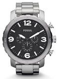 Fossil JR1354 Nate Chronograph Men's Watch – Black Dial & Black Leather Strap