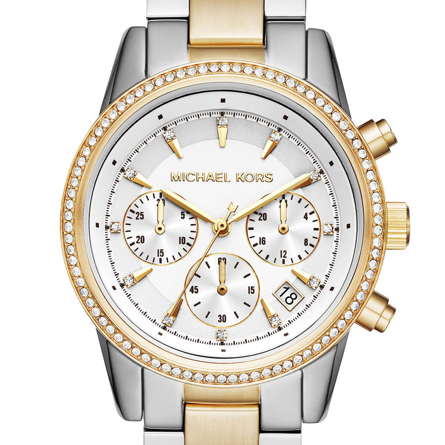 Michael Kors Ritz White Dial Two Tone Steel Strap Watch for Women - MK6474