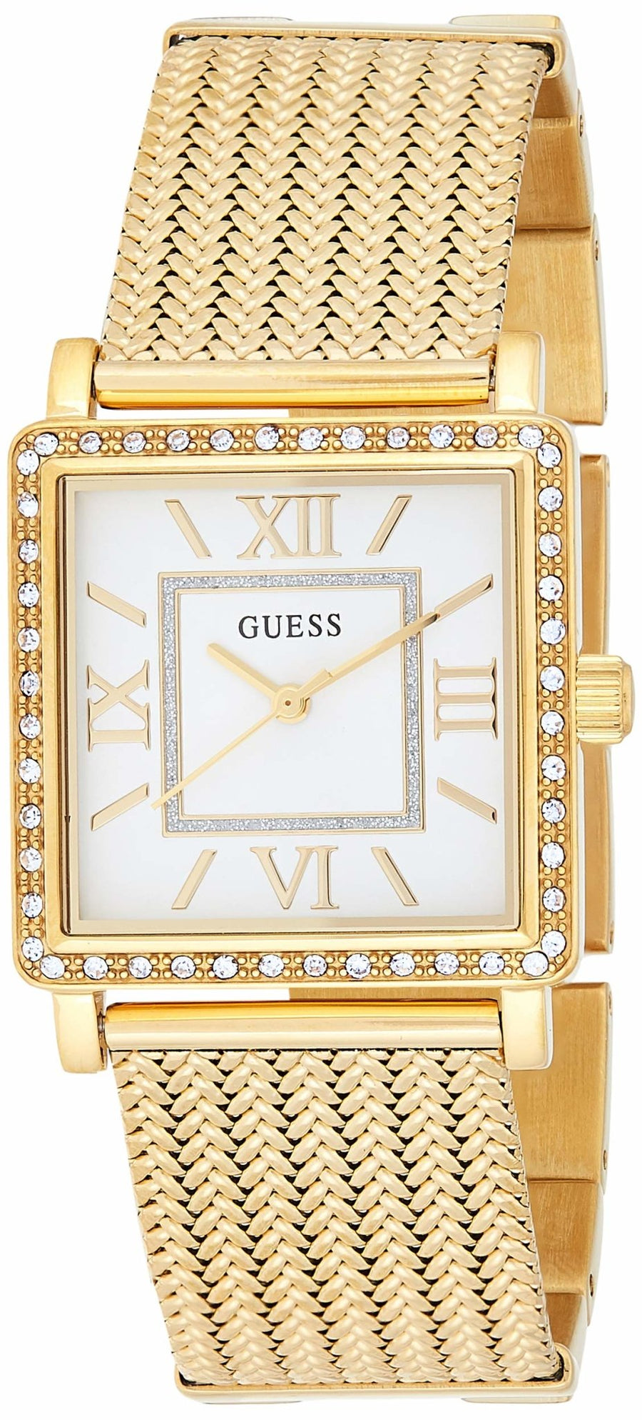 Guess White Dial Gold Mesh Bracelet Watch For Women - W0826L2