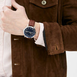 Armani Exchange Hampton AX2133 Men's Chronograph Watch – Blue Dial with Brown Leather Strap