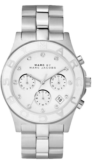 Marc Jacobs Blade Chronograph White Dial Silver Steel Strap Watch for Women - MBM3080
