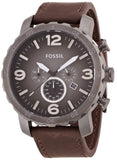 Fossil Nate Chronograph Grey Dial Brown Leather Strap Watch for Men - JR1424