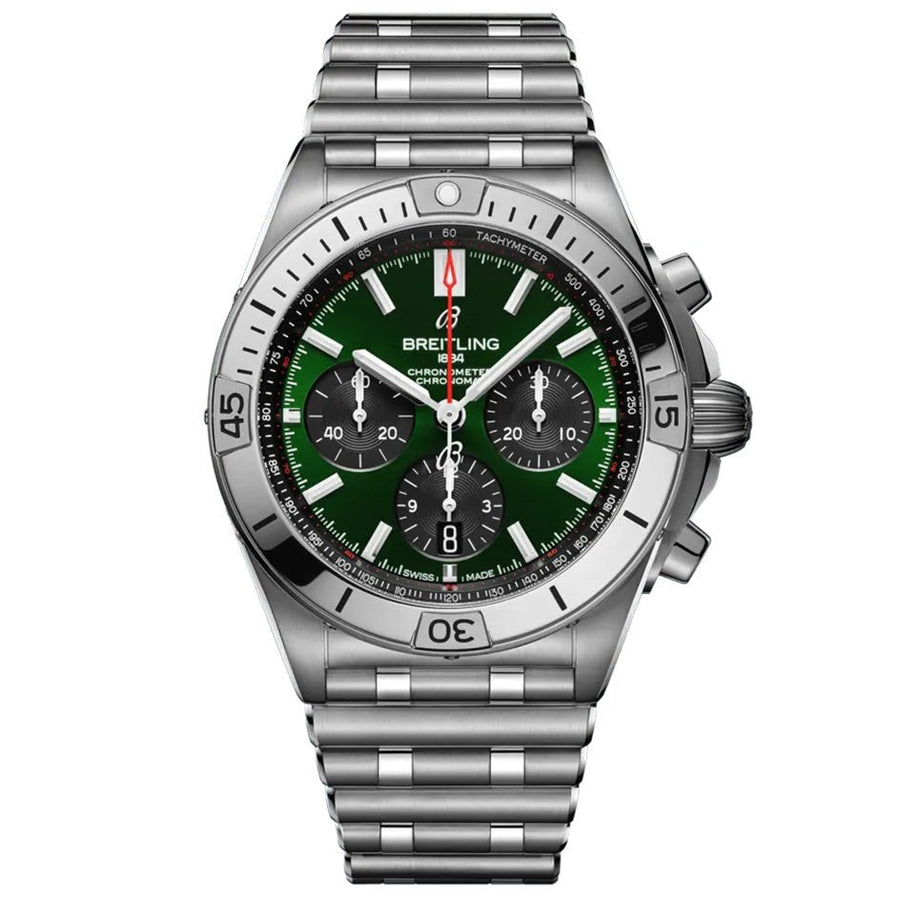 Breitling Chronomat B01 42mm Green Dial Silver Steel Strap Watch for Men - AB01343A1L1A1