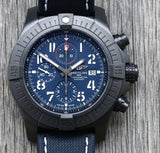 Breitling Super Avenger Chronograph 48 Night Mission Blue Dial Blue Leather Strap Watch for Men - V13375101C1X2