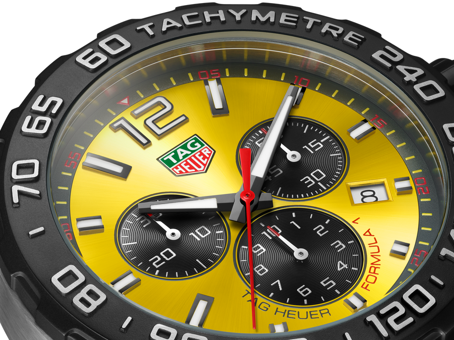 Tag Heuer Formula 1 Chronograph Yellow Dial Yellow Rubber Strap Watch for Men - CAZ101AM.FT8054