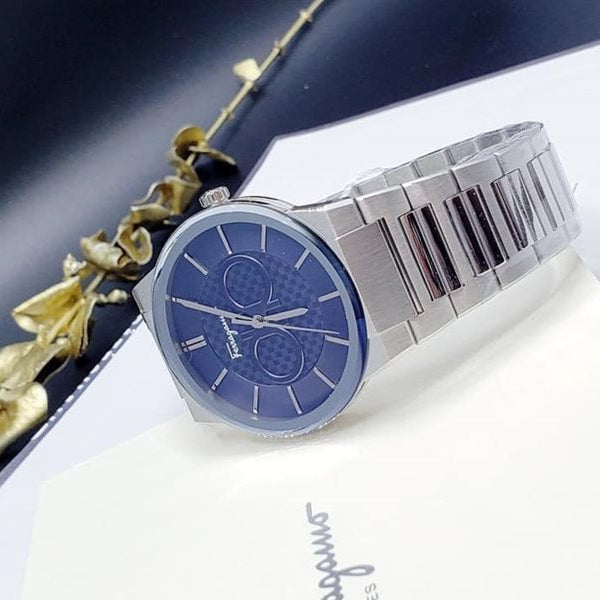 Salvatore Ferragamo Sapphire Blue Dial Silver Steel Strap Watch for Men - SFHP006-20