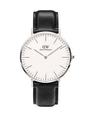 Daniel Wellington Classic Sheffield White Dial Black Leather Strap Watch For Men - DW00100020