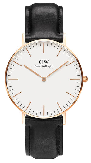 Daniel Wellington Classic Sheffield White Dial Black Leather Strap Watch for Women - DW00100036