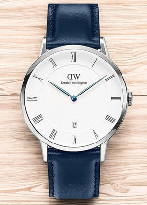 Daniel Wellington Dapper Somerset White Dial Blue Leather Strap Watch For Men - DW00100192
