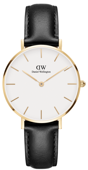 Daniel Wellington Classic Petite Sheffield White Dial Black Leather Strap Watch For Women - DW00100230