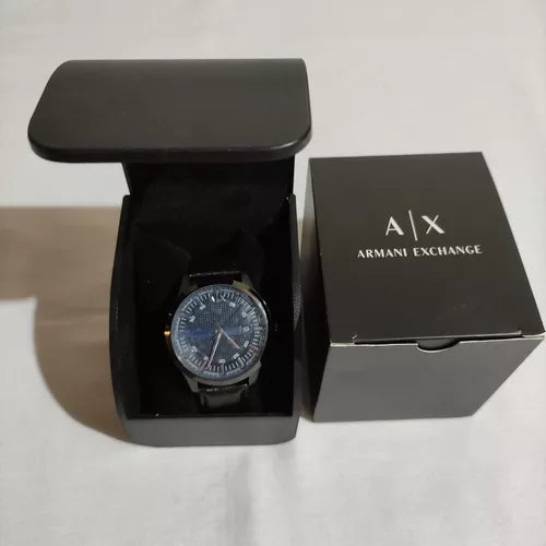 Armani Exchange Hampton AX2411 Men's Quartz Watch – Blue Dial Paired with Black Leather Strap