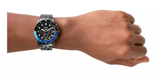 Fossil FS5835 FB-01 Chronograph Men’s Watch – Black Dial with Grey Steel Strap