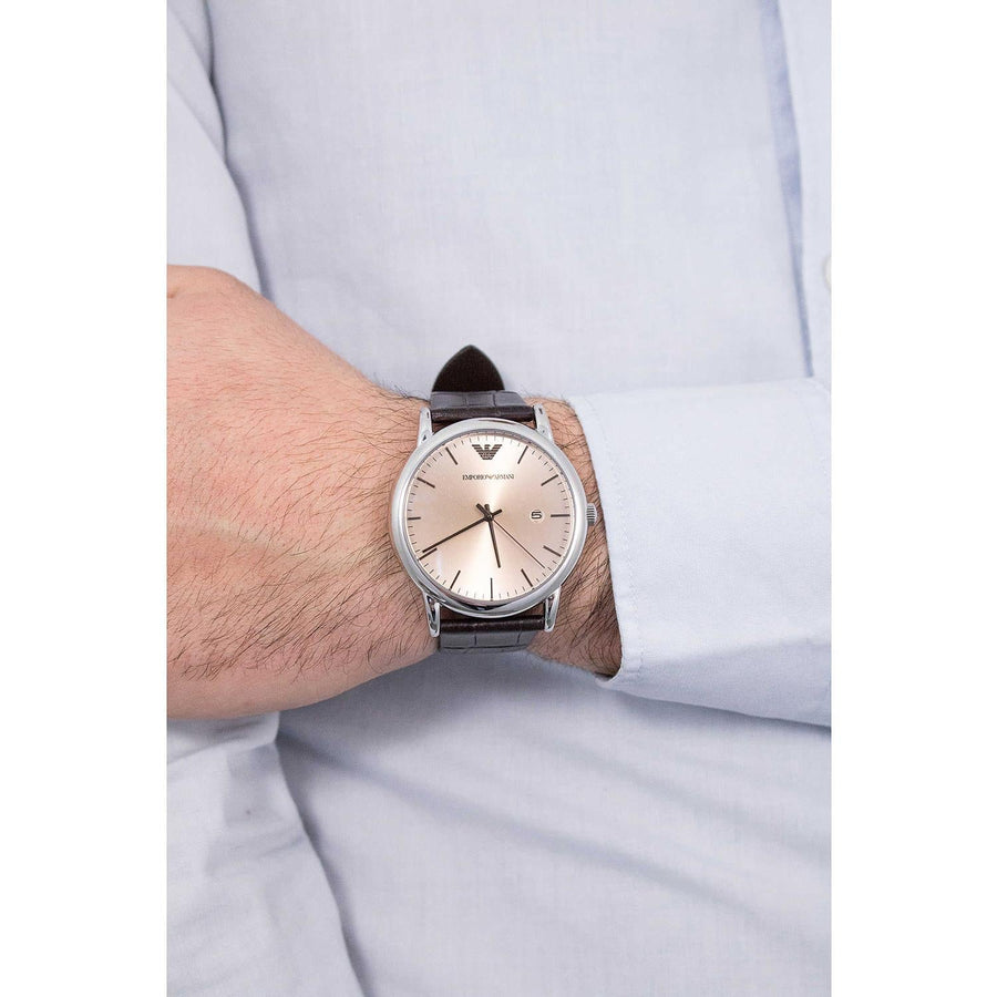 Emporio Armani Luigi Analog Bronze Dial Brown Leather Strap Watch For Men - AR11096