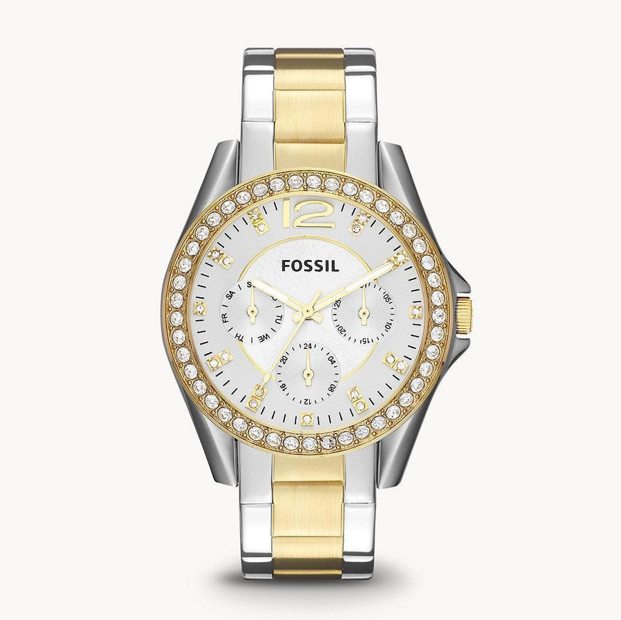 Fossil Riley White Dial Two Tone Steel Strap Watch for Women - ES3204