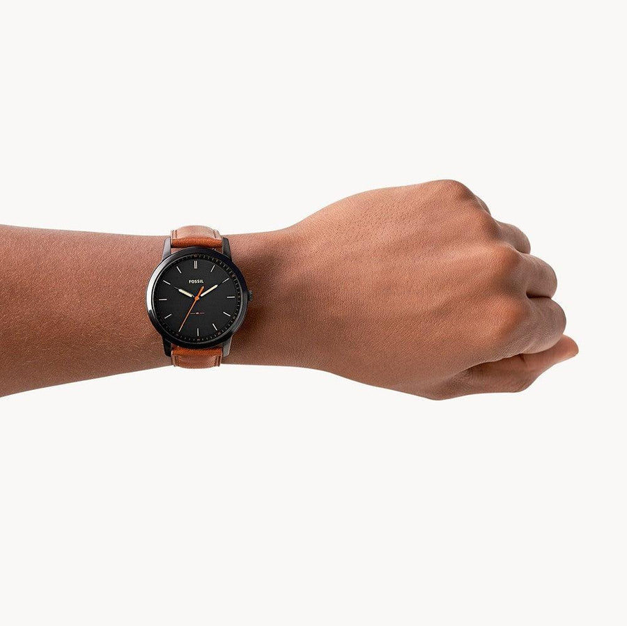 Fossil The Minimalist Black Dial Brown Leather Strap Watch for Men - FS5305