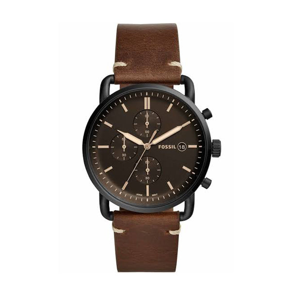Fossil Commuter Chronograph Black Dial Brown Leather Strap Watch for Men - FS5403