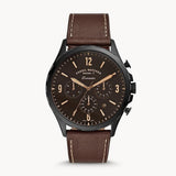 Fossil Forrester Chronograph Black Dial Brown Leather Strap Watch for Men - FS5608