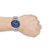 Fossil Garrett Chronograph Blue Dial Silver Steel Strap Watch for Men - FS5623