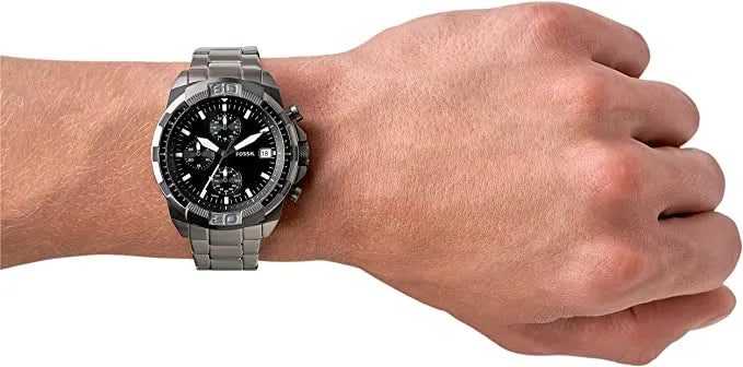 Fossil FS5852 Bronson Chronograph Men’s Watch – Black Dial with Grey Steel Strap