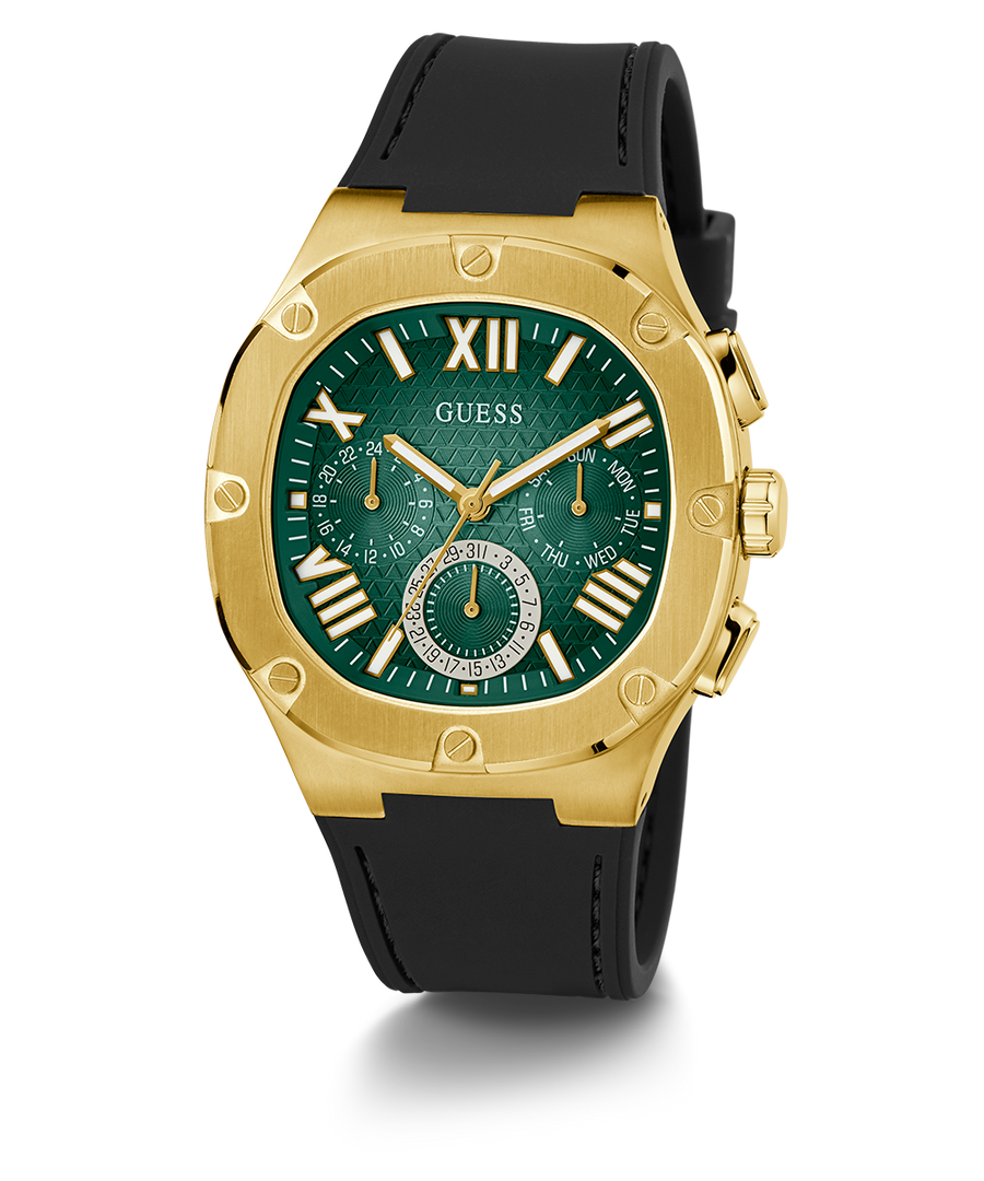 Guess Headliner Multifunction Green Dial Black Silicone Strap Watch For Men - GW0571G3