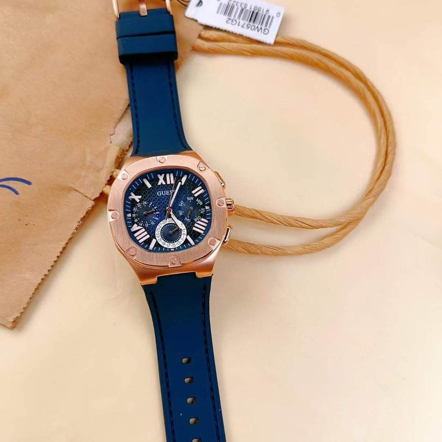 Guess Headline Multifunction Quartz Blue Dial Blue Silicone Strap Watch For Men - GW0571G2
