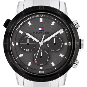 Tommy Hilfiger Troy Chronograph Grey Dial Silver Steel Strap Watch For Men - 1792106