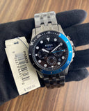 Fossil FS5835 FB-01 Chronograph Men’s Watch – Black Dial with Grey Steel Strap