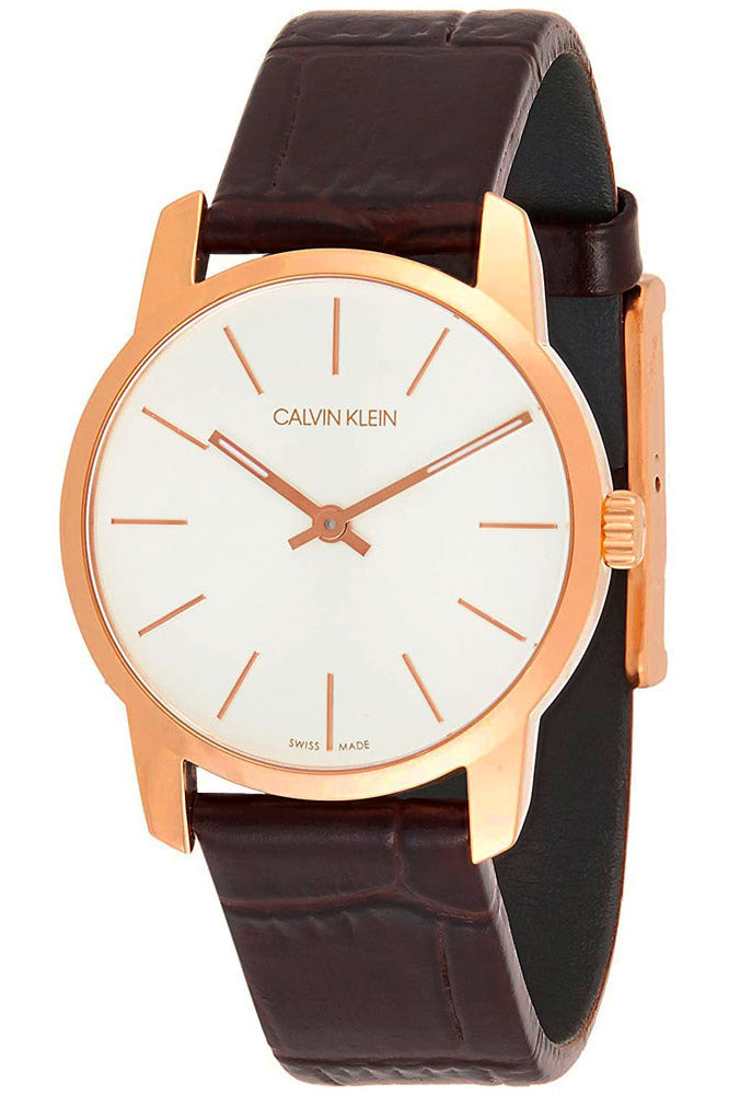 Calvin Klein City White Dial Brown Leather Strap Watch for Men - K2G21629