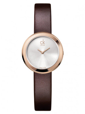 Calvin Klein Firm White Dial Brown Leather Strap Watch for Women - K3N236G6