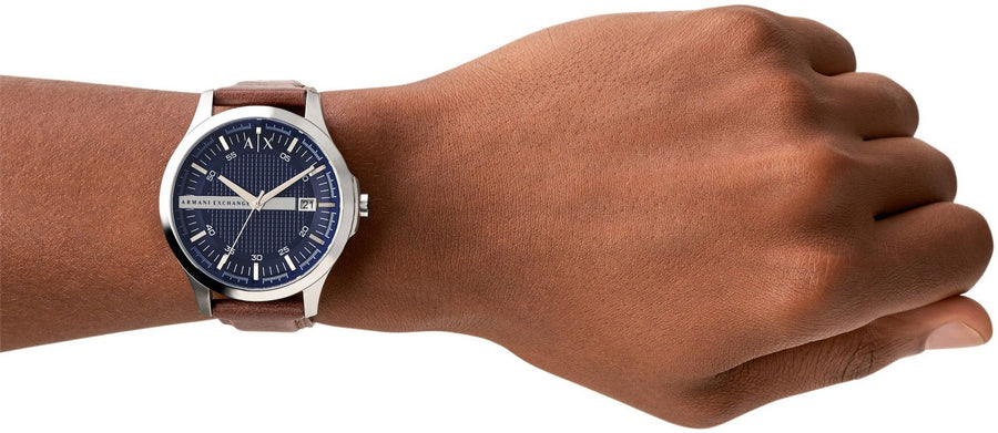 Armani Exchange Hampton AX2133 Men's Chronograph Watch – Blue Dial with Brown Leather Strap
