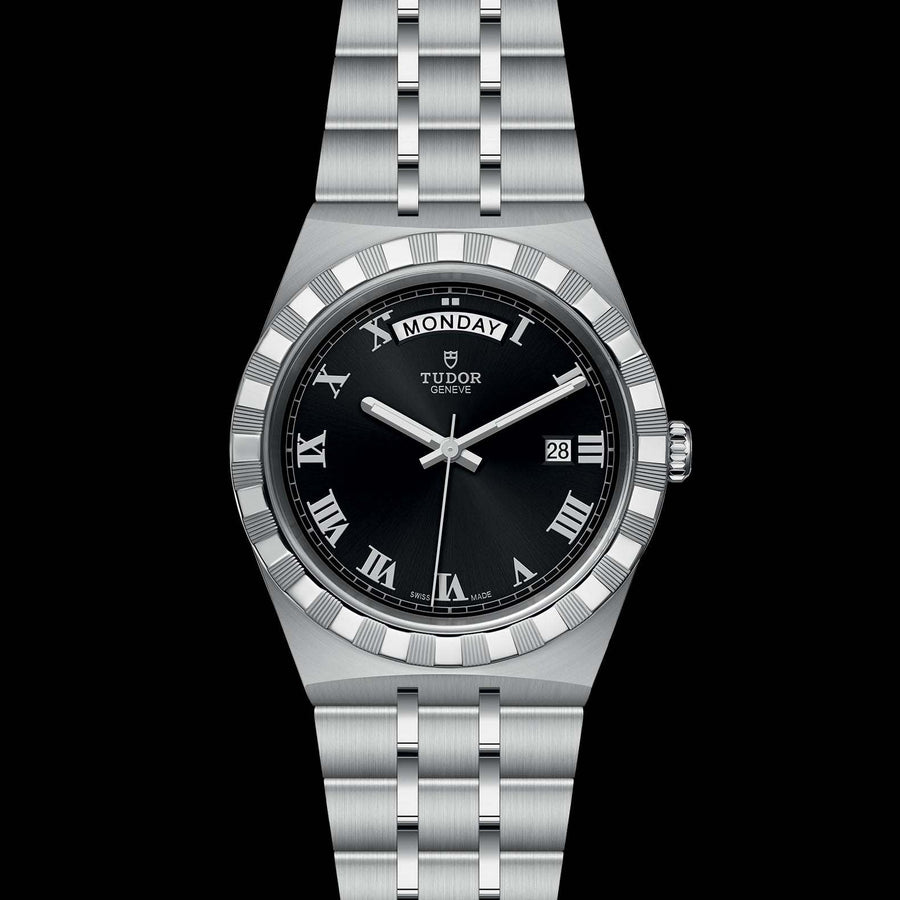 Tudor Royal Automatic Black Dial Silver Steel Strap Watch for Men - M28600-0003