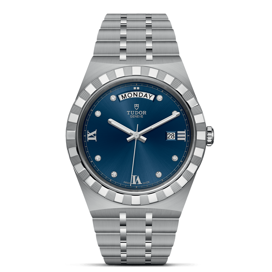 Tudor Royal Automatic Diamonds Blue Dial Silver Steel Strap Watch for Men - M28600-0006