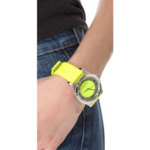 Marc Jacobs Henry Skeleton Neon Yellow Dial Yellow Leather Strap Watch for Women - MBM1242