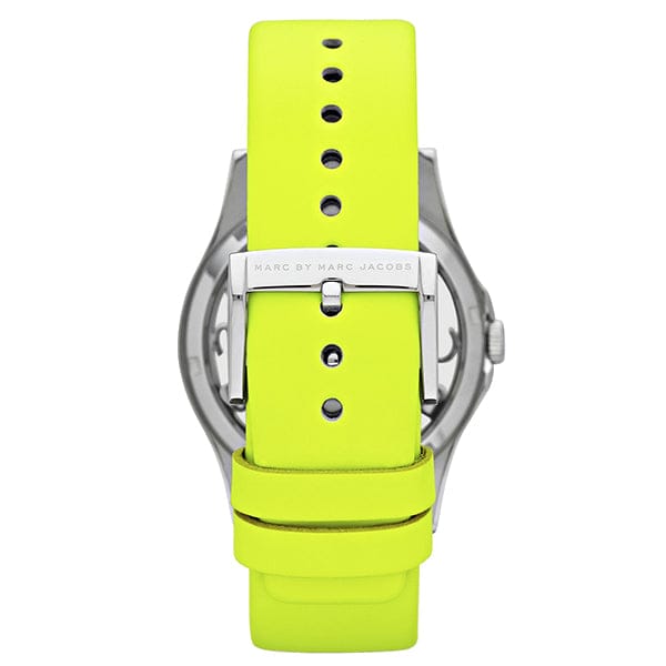 Marc Jacobs Henry Skeleton Neon Yellow Dial Yellow Leather Strap Watch for Women - MBM1242