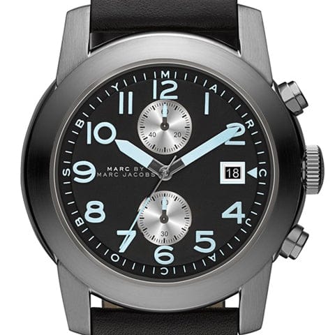 Marc Jacobs Larry Chronograph Black Dial Black Leather Strap Watch for Men - MBM5054