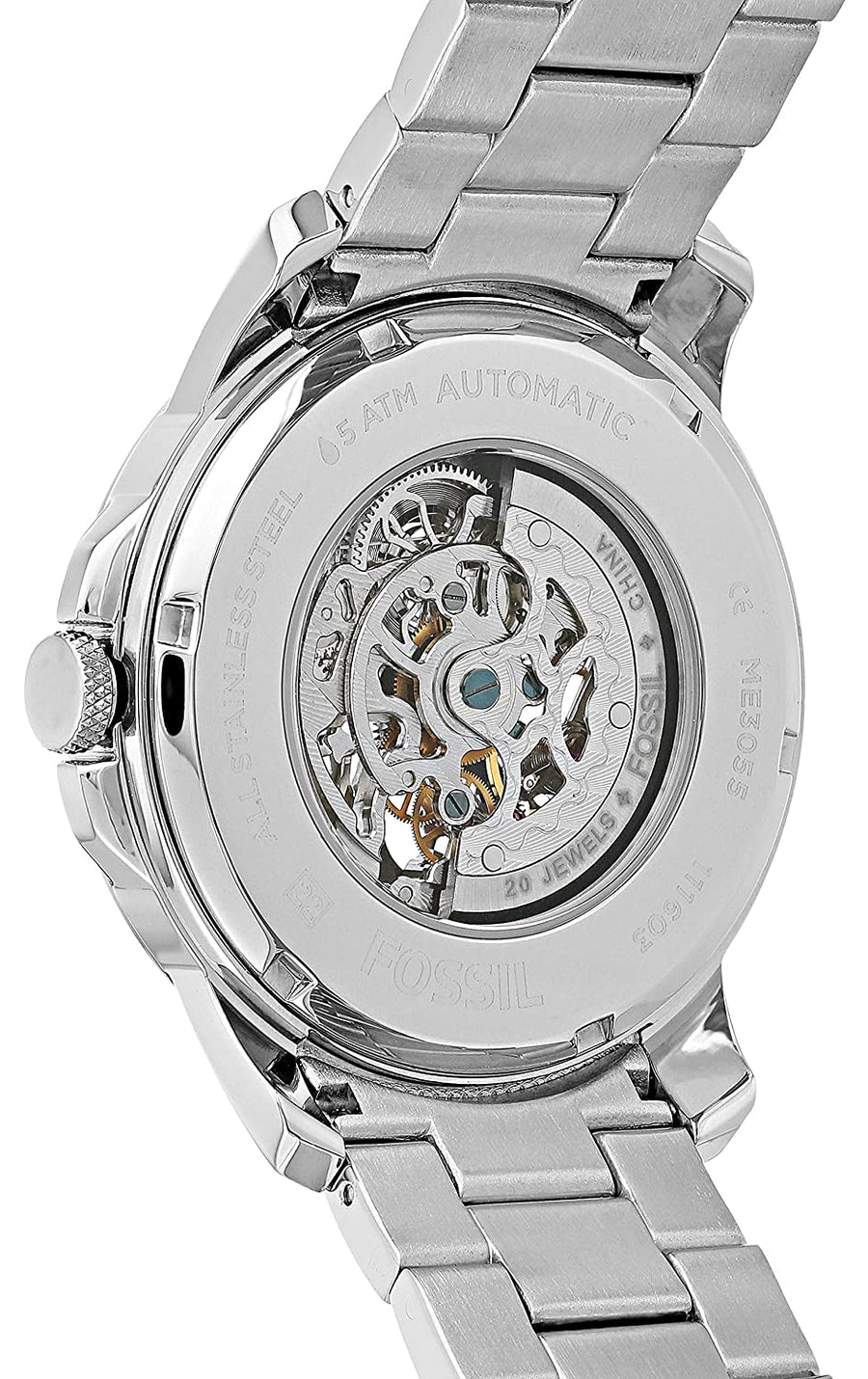 Fossil Grant Skeleton Black Dial Silver Steel Strap Watch for Men - ME3055