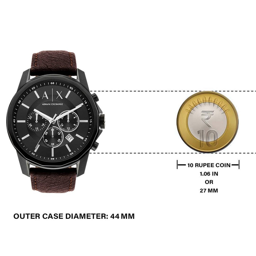 Armani Exchange Outerbanks AX1732 Men's Chronograph Watch – Black Dial with Brown Leather Strap