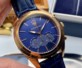 Maserati Traguardo Chronograph Blue Dial Blue Leather Strap Watch for Men - R8871612015