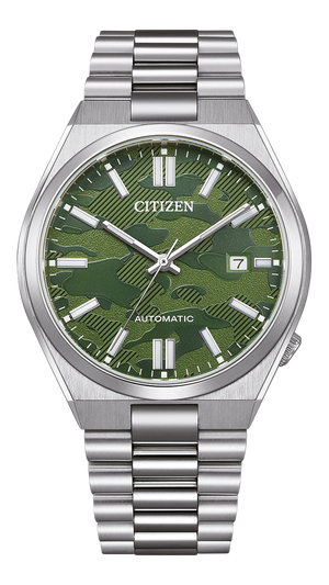 Citizen Tsuyosa Automatic Camouflage Green Dial Silver Steel Strap Watch For Men - NJ0159-86X