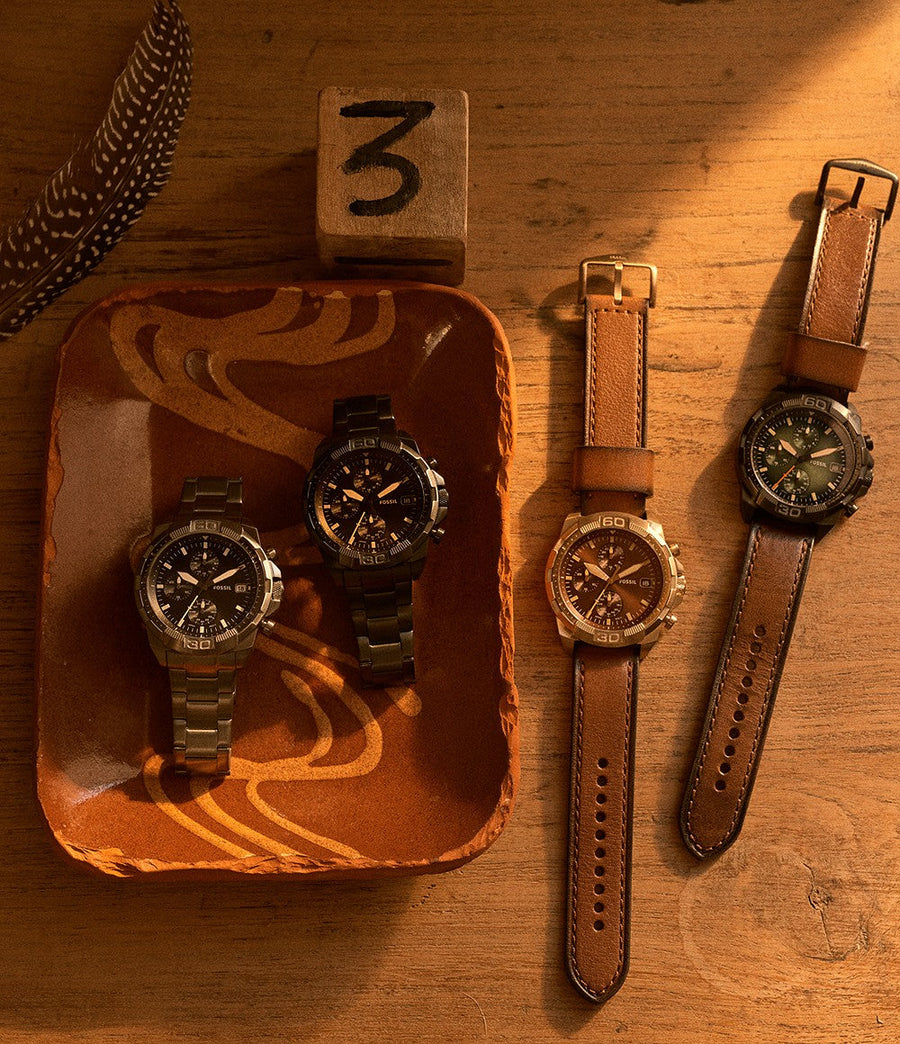Fossil Bronson Chronograph Brown Dial Brown Leather Strap Watch for Men - FS5857